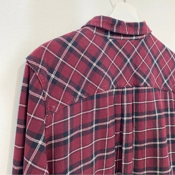 Burton Durable Goods Plaid Flannel long Sleeve Button Down Womens Size L Burgund - Picture 15 of 16